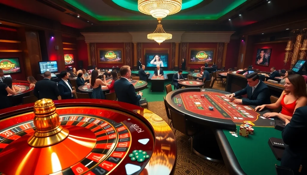 Experience the excitement of viral88 with a bustling casino scene full of poker chips and roulette action.