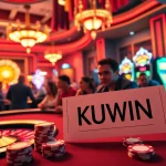 KUWIN players eagerly placing bets on thrilling poker games, surrounded by colorful casino action and excitement.