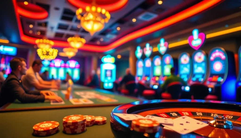 Players enjoying a thrilling poker game at Go88, showcasing high stakes and vibrant casino ambiance.